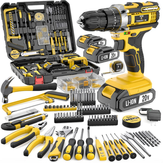 Cordless Drill Set, Tegatok 20V with LED Light and One- or Two-Battery Kit Options