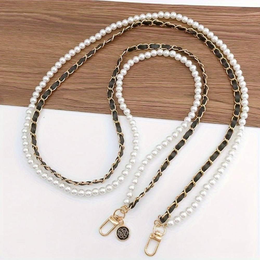 Pearl Double Chain Phone Strap Crossbody Wristband Lanyard for Women Girls – Faux Pearl Leather Clip-On Hanging Chain Strap for iPhone Samsung Android Smartphones – Aesthetic Y2K Fashion Accessory Black White