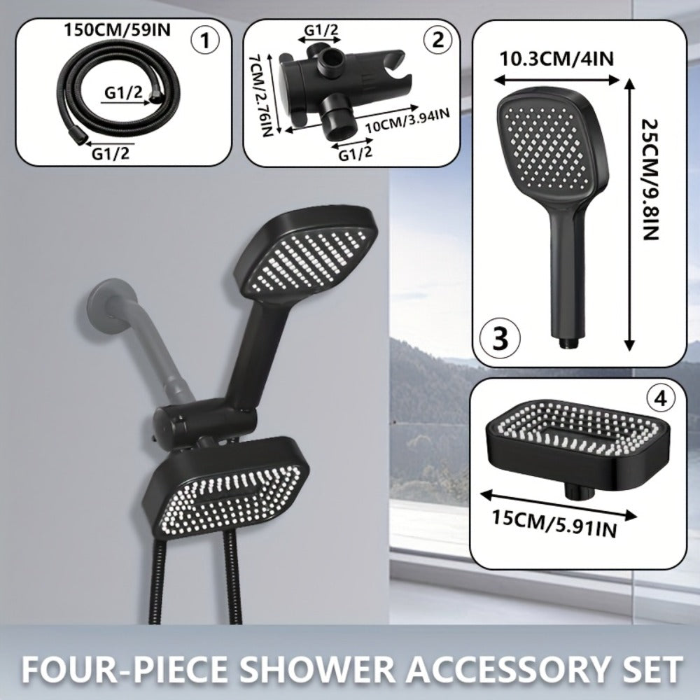 2-in-1 High Pressure Handheld Shower Head Set with Rain Showerhead – Long Hose T-Valve ABS Wall Mount Bathroom Upgrade