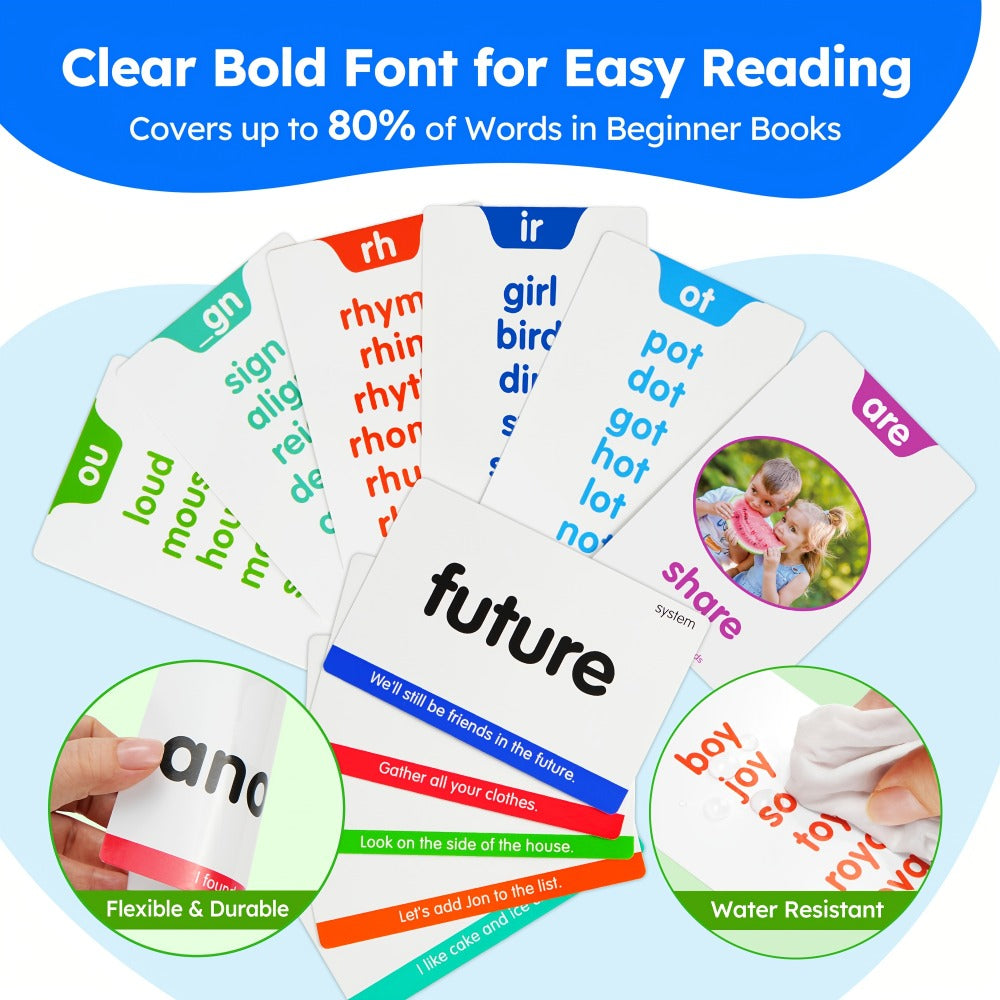 Sight Words Flash Cards 500 Cards & 150 Phonics Cards Set 1000+ Dolch Fry High Frequency Words CVC Blends Long Vowels | Learn to Read Cards Pre-K Kindergarten 1st 2nd 3rd Grade Ages 3+