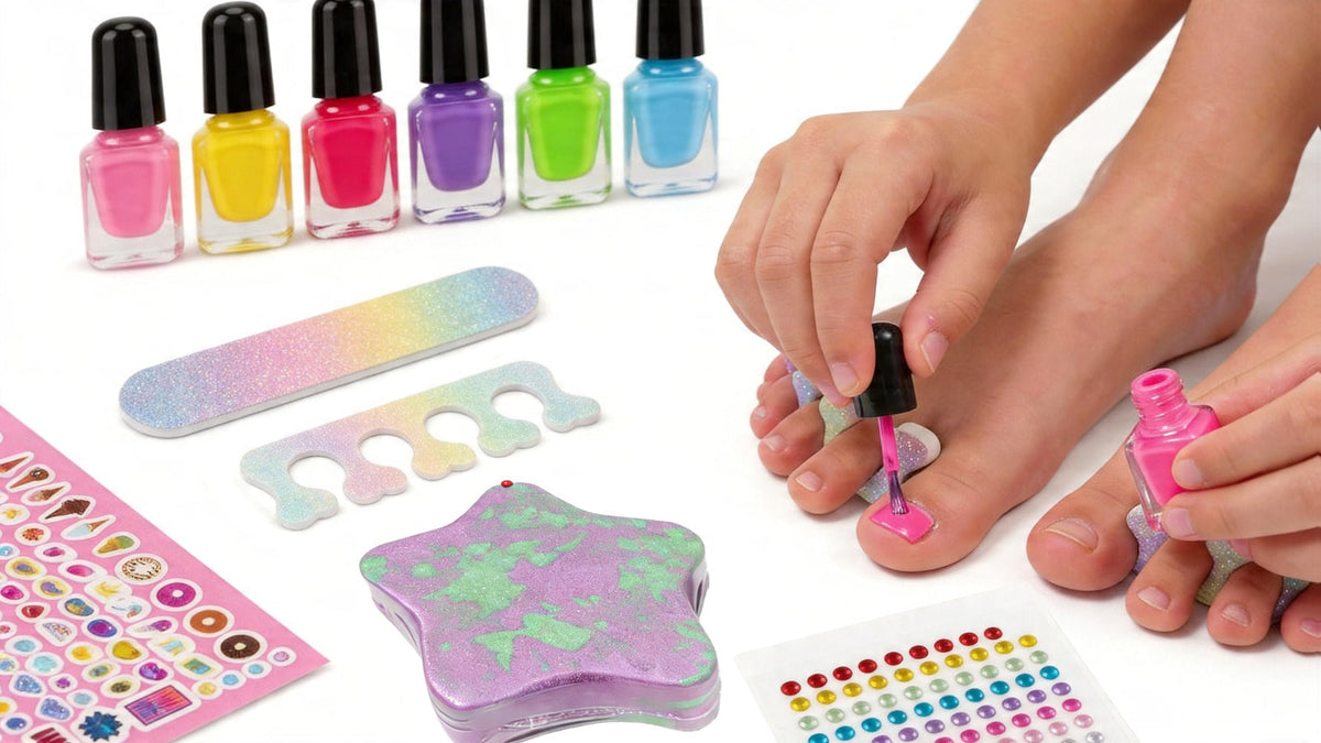Pedicure Pretend Play Spa Set with 320+ Pieces, Nail Stickers & Polish