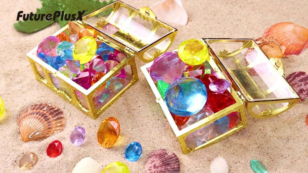 Pool Diving Gems 50-Piece Set with Pirate Treasure Chest, Underwater Dive Game