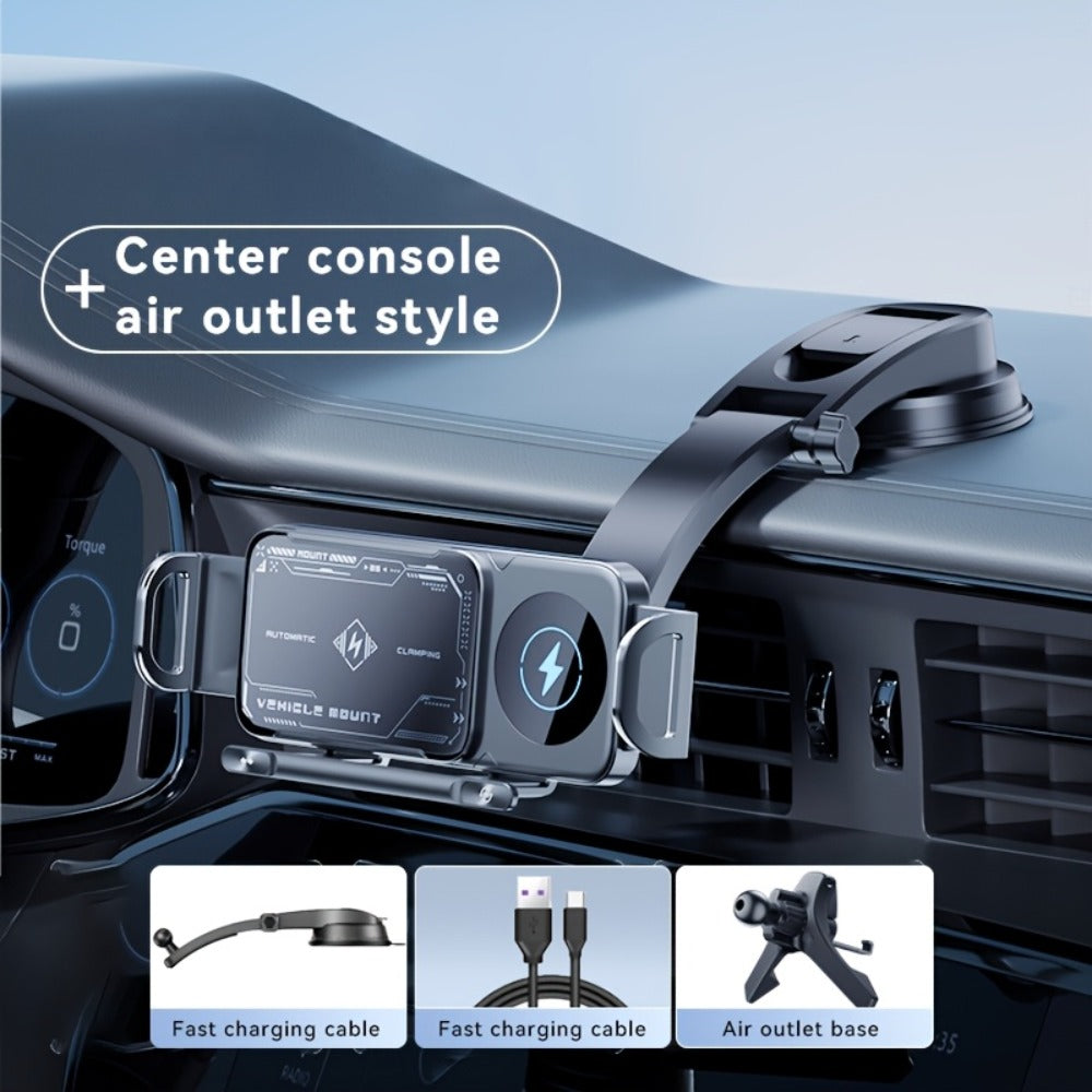 Folding Phone Dual Coil Wireless Car Charger 15W Auto-Clamping 90° Rotation – Car Mount for Samsung Galaxy Z Fold 6 5 4 3, Z Flip 5 4, iPhone 16 15 14 13 12 & Google Pixel 8 7 | Air Vent & Console Stand