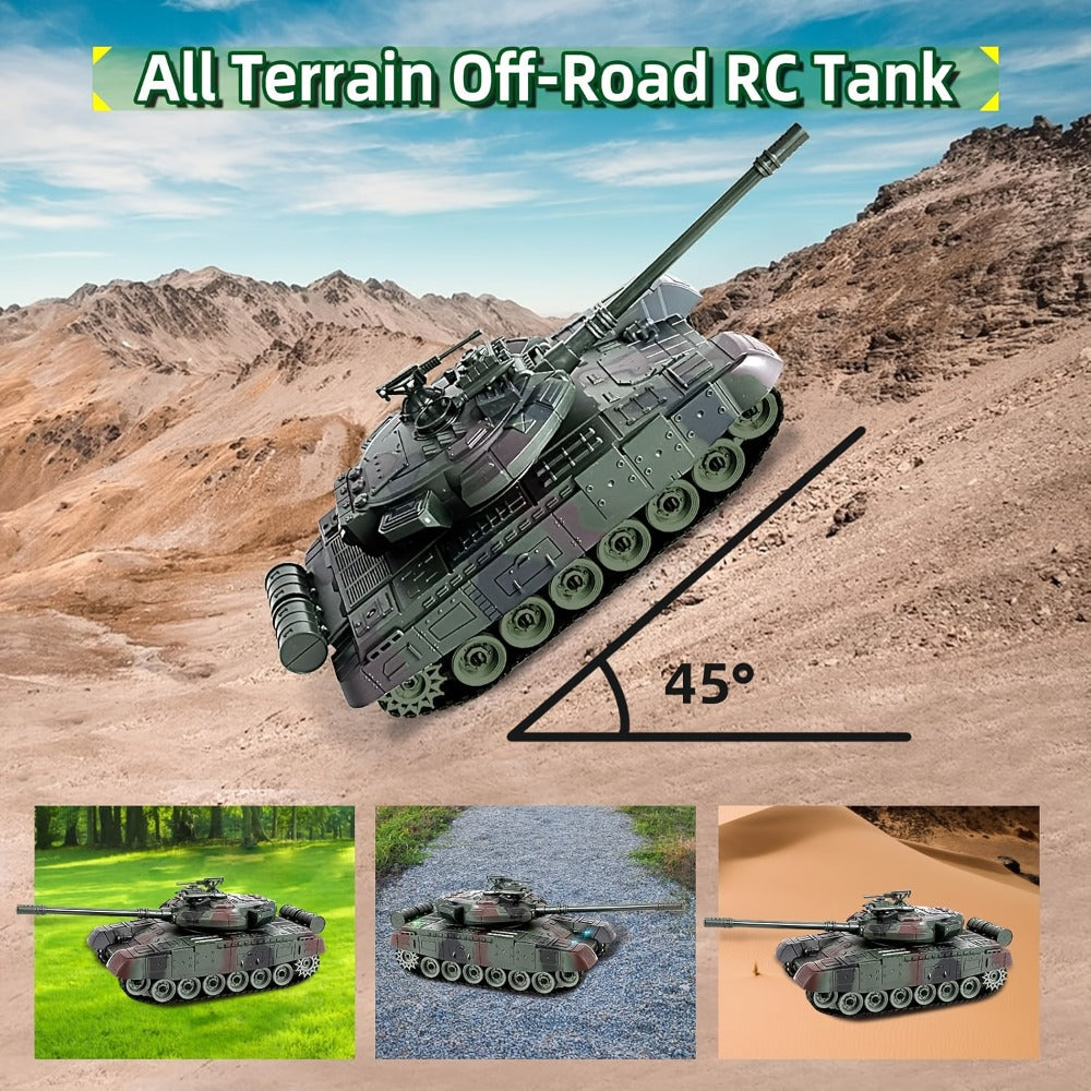 RC Military Tank, 2.4GHz All-Terrain Tracked Armored Vehicle with Turret Rotation, Ages 6+