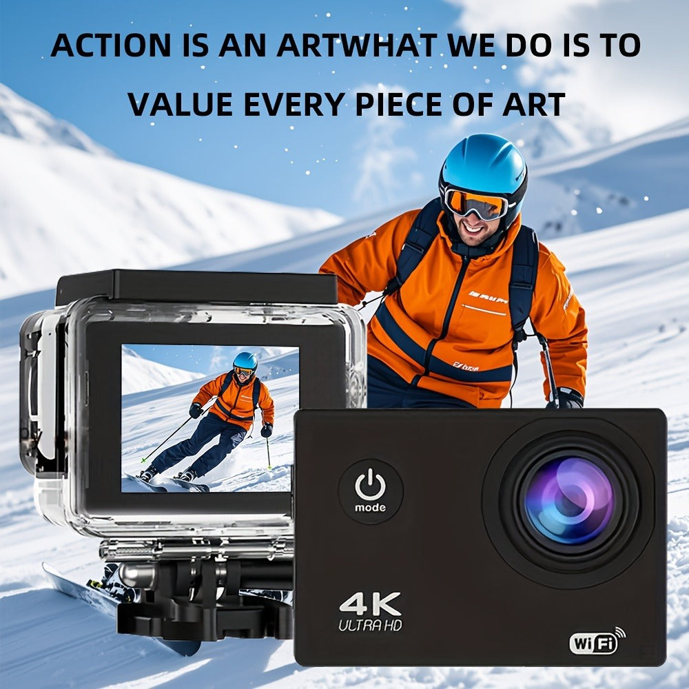 WiFi Action Camera 4K with Remote Control Kit & 32GB Card – 170° Ultra-Wide Angle, 2" Display, Auto Focus, Waterproof Case for Outdoor Sports, Vlogging, Travel & Father's Day Gift