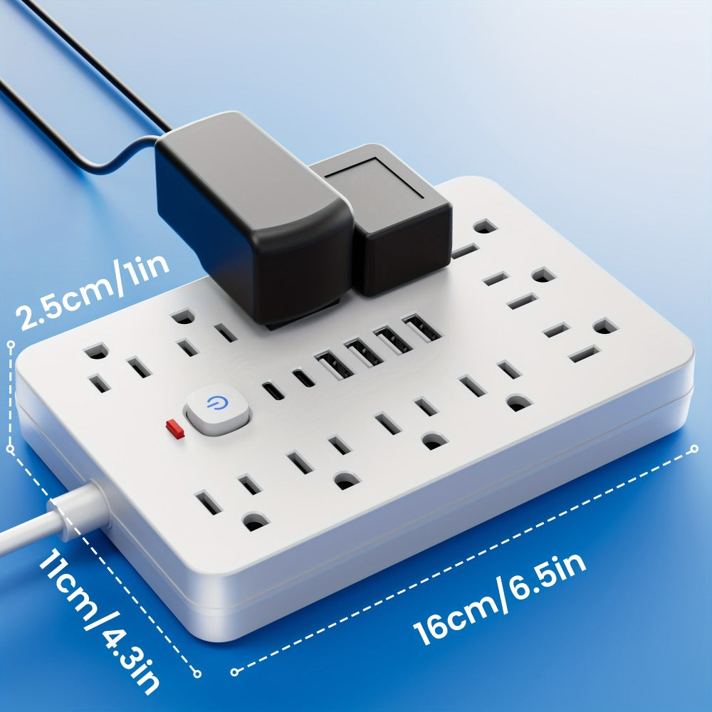 17-in-1 Flat Plug Power Strip with Surge Protector – 11 Spacious AC Outlets & 6 USB Ports (2 USB-C), Overload Protection, Space-Saving Design for Home Office Desk Dorm