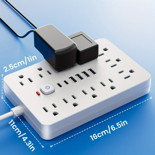 17-in-1 Flat Plug Power Strip with Surge Protector – 11 Spacious AC Outlets & 6 USB Ports (2 USB-C), Overload Protection, Space-Saving Design for Home Office Desk Dorm