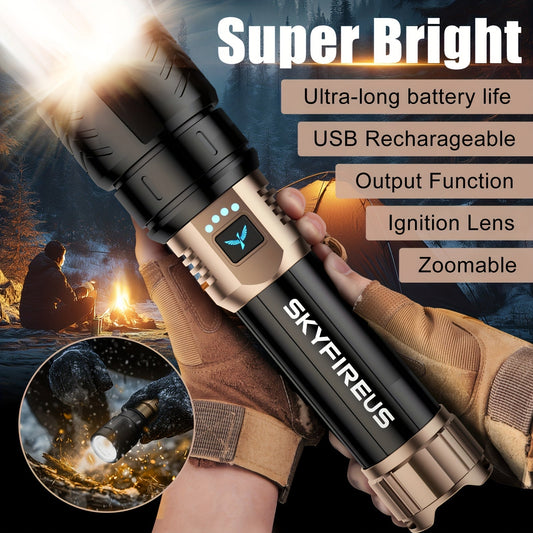 Rechargeable LED Flashlight with Adjustable Zoom and 4 Lighting Modes