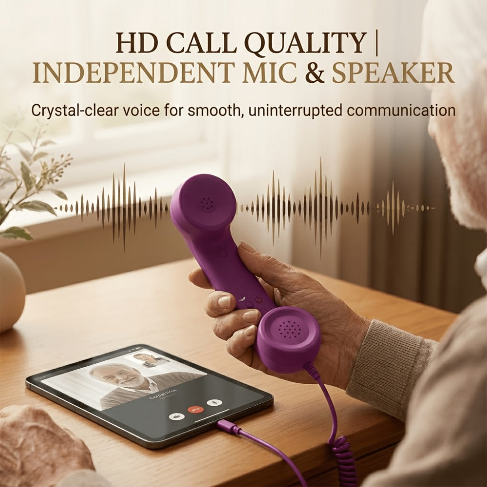 Retro Phone Handset for Smartphone Tablet & Computer – Hands-Free Calling, Volume Control, Clear Sound, 3.5mm & Type-C Compatible, iPhone Android, Multiple Colors, Great Senior Gift