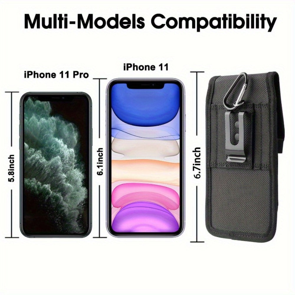 Belt Clip Phone Holster Pouch Universal 5.5–6.5 Inch Nylon Vertical Cell Phone Case Keychain Loop Pen Slot for iPhone Samsung Moto Android – Outdoor Hiking Work Construction Carry