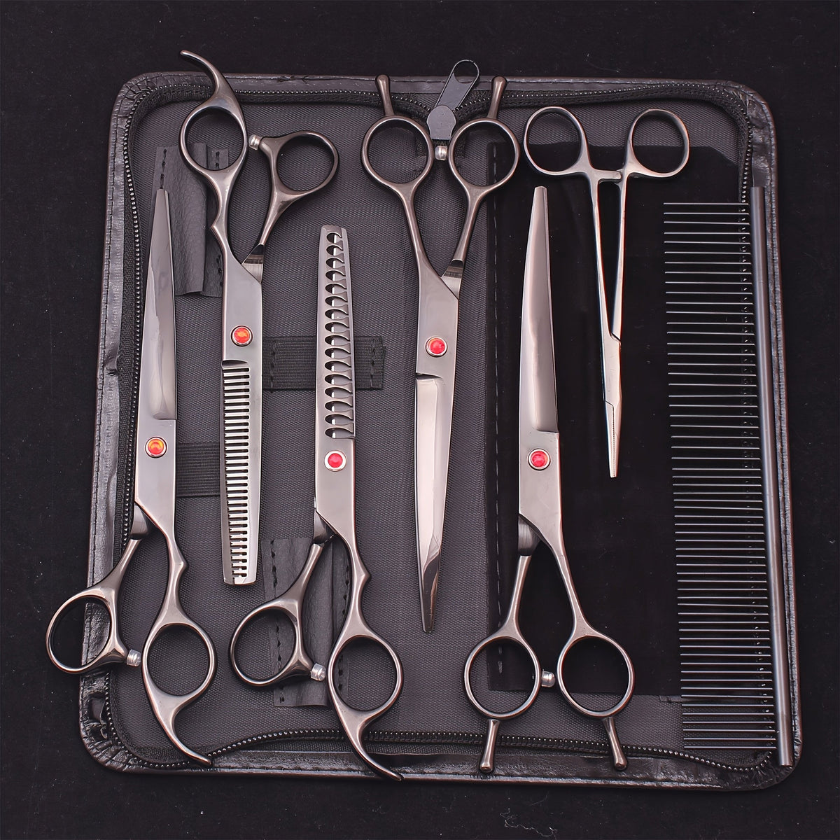 Dog Grooming Scissors Set 7 Piece - Japanese Stainless Steel Cutting Thinning Chunker Shears with Pet Comb for All Breeds