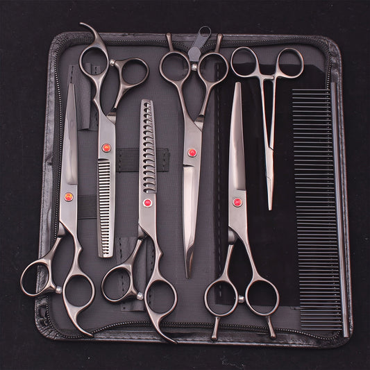 Dog Grooming Scissors Set, 7-Piece Stainless Steel Cutting, Thinning & Chunker Kit