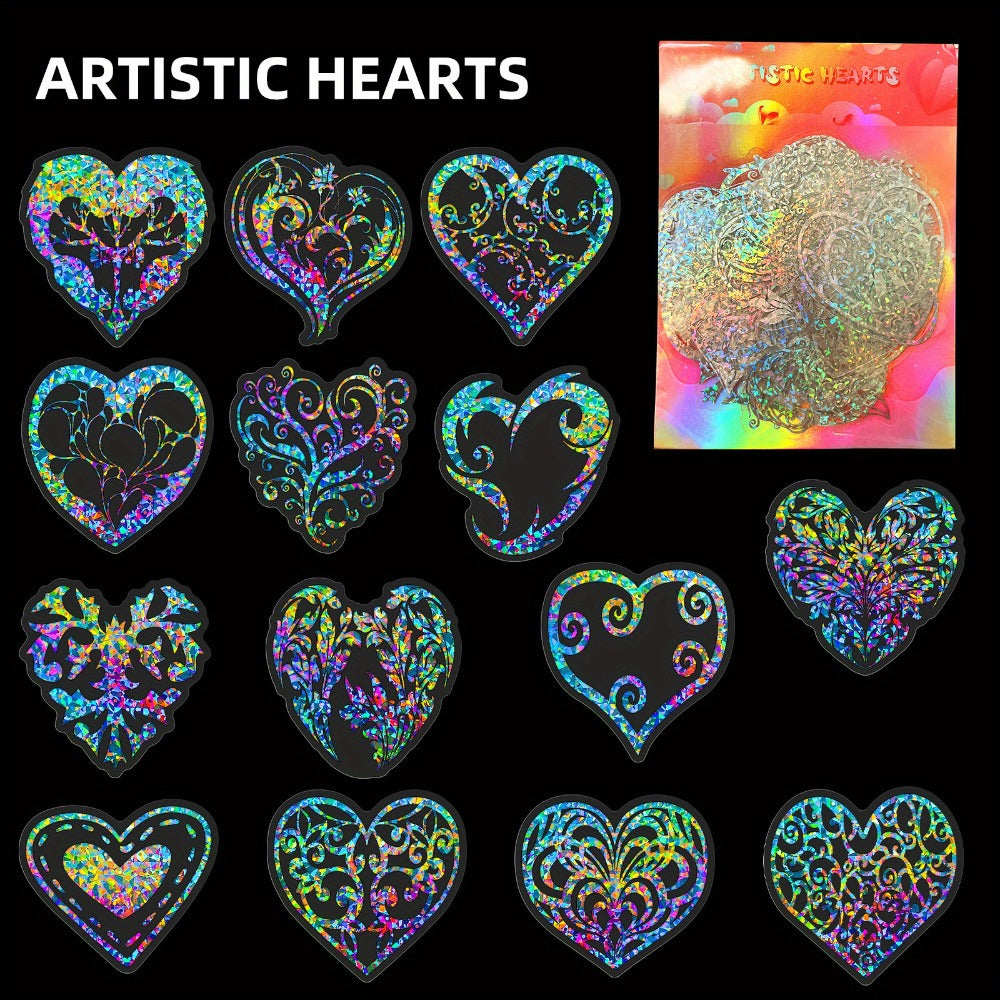 Holographic Heart Stickers 50pcs Laser Sparkling Love Decals for Laptop Phone Water Bottle Guitar Car Luggage – Party Favor Valentine DIY Scrapbook Gift Pack