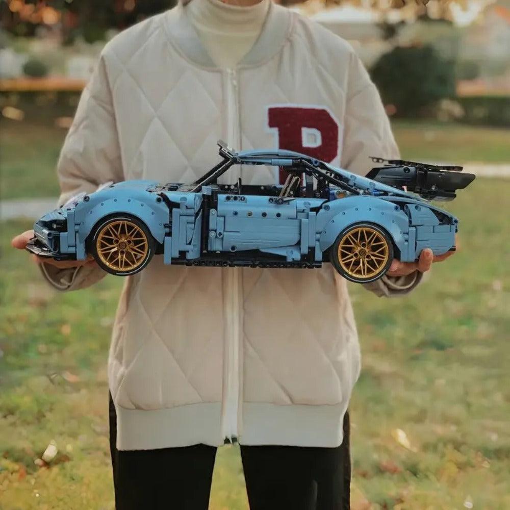 Lowrider Sports Car Building Blocks, 2100 Pcs Misty Blue Adult Model Car Kit