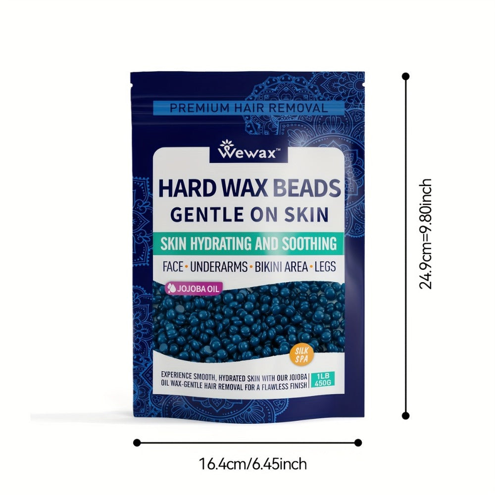 Hard Wax Beads 450g Brazilian Strong Adhesion No-Strip – Precision At-Home Waxing for Bikini Legs Underarms Arms Body Face, Hair Removal Wax Kit for Women, Dark Blue & Light Blue