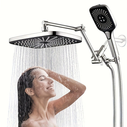 Rain Shower Head with Handheld Combo, 12-Inch with 4 Spray Functions and 71-Inch Hose
