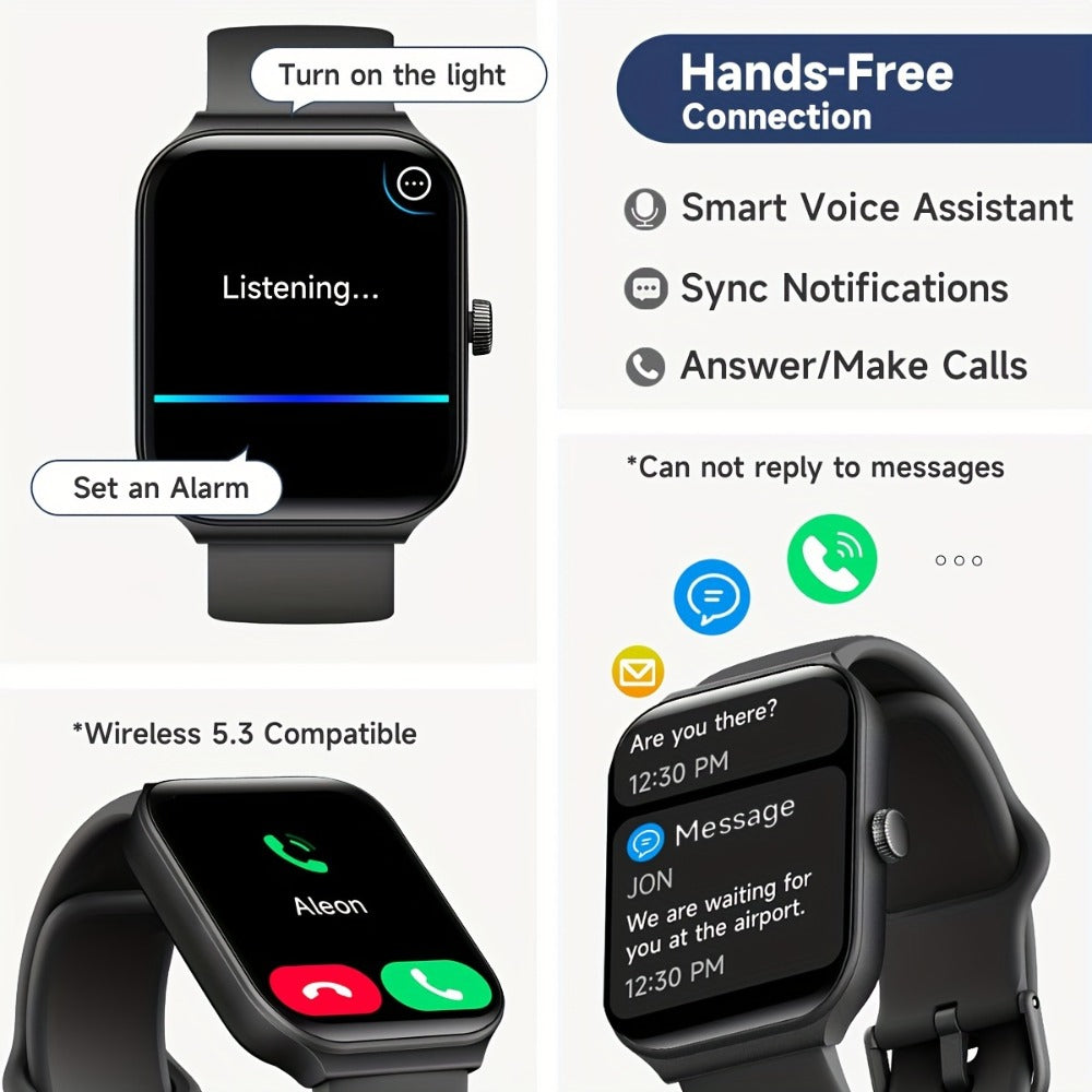 Alexa Built-in Smartwatch 1.95 Inch 360p Large Screen 100+ Sport Modes Wireless Calling Step Counter Sleep Tracker Health Monitoring USB Rechargeable Wristband Compatible with Android iPhone – Black