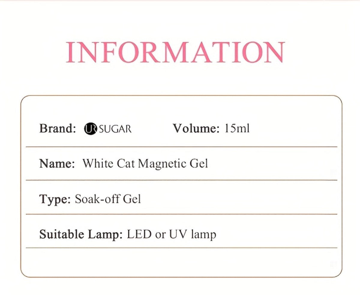 White Glitter Cat Eye Gel Polish Set 2pc Sparkling Magnetic with Stick Included | Soak Off UV LED 0.51oz Each Semi-Permanent 3D Nail Art | Salon & Home DIY Manicure Kit for Women Beginners