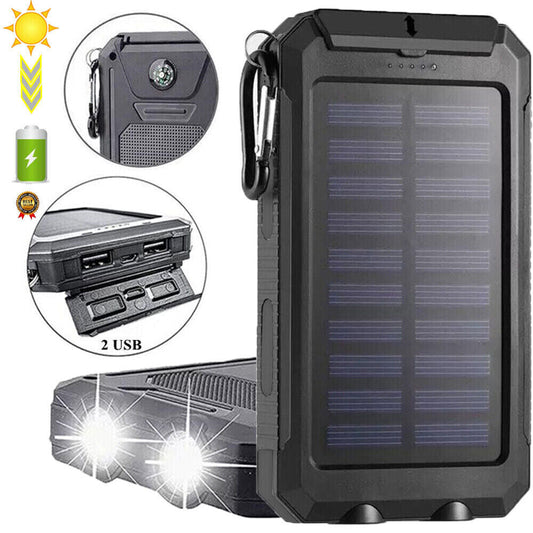 Solar Power Bank 10000mAh with Dual USB Output, LED Flashlight and Compass