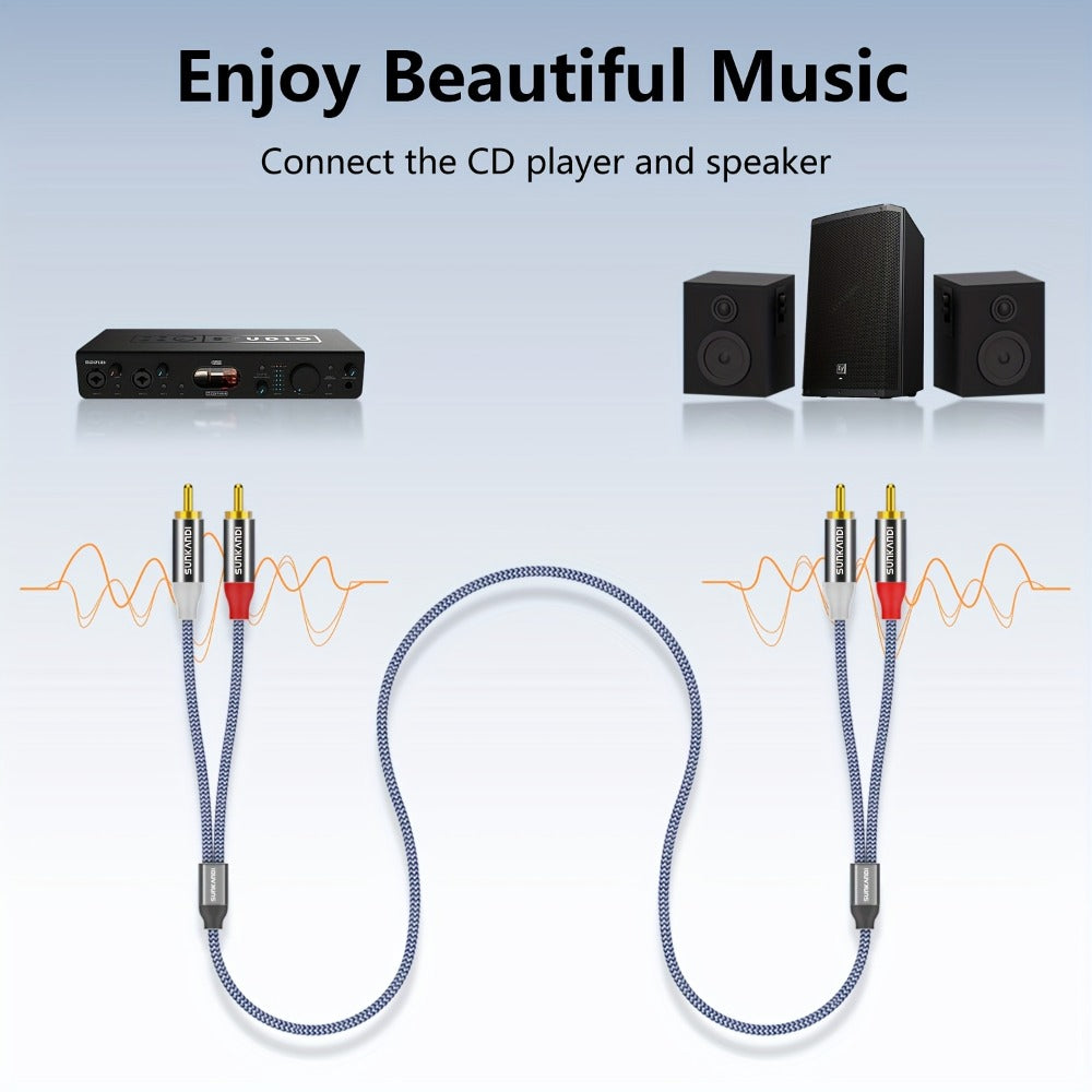 Gold-Plated 2RCA to 2RCA Stereo Audio Cable High-Fidelity Sound for Home Theater HDTV Gaming Consoles Hi-Fi Systems Amplifiers DVD Players Stylish Gold Connectors Lossless Audio Transmission