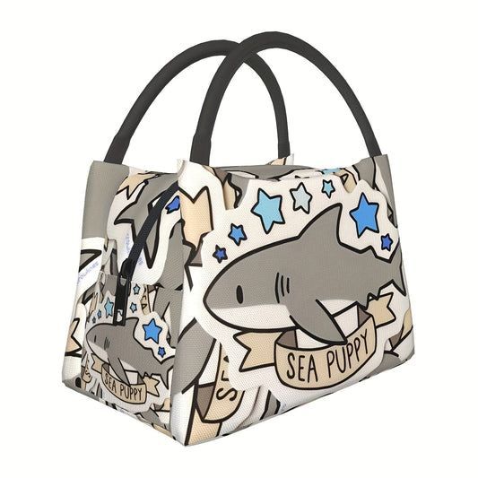 Insulated Lunch Bag with Gray Shark Pattern, 11 x 6.3 x 6.7 Inches