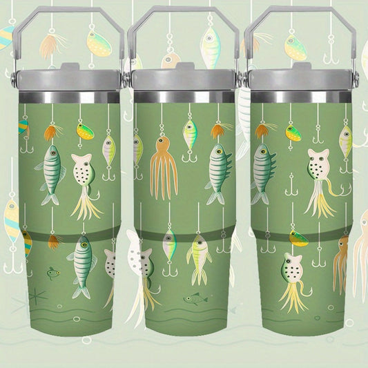 Insulated Travel Mug with Handle and Straw, 30 oz 304 Stainless Steel