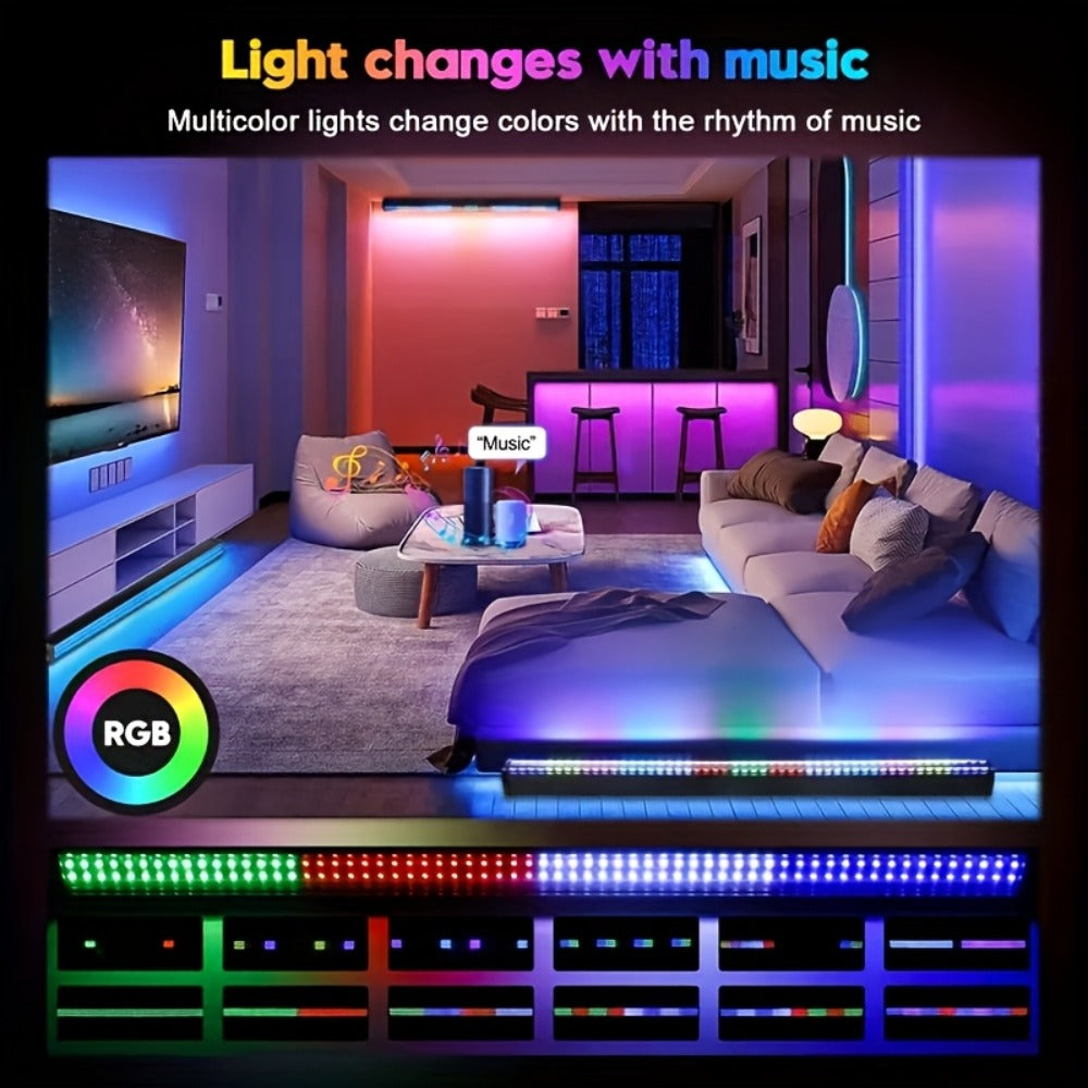 RGB LED Strip Lights 32.8ft Bluetooth Music Sync - 5050 Color Changing Tape Light, 44-Key IR Remote, App Controlled, Cuttable for Bedroom, Gaming Room, Party, TV Backlight & Christmas Decoration