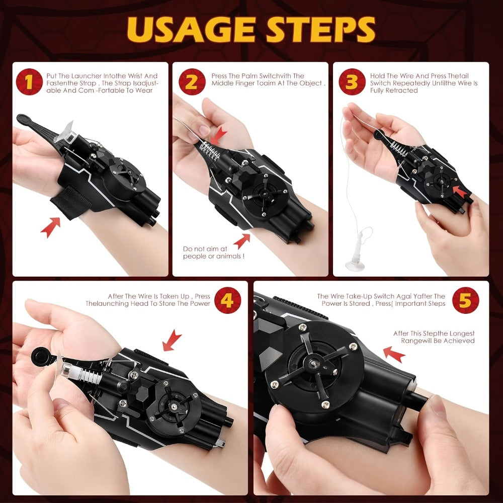 Spider Web Shooter Wrist Toy with Launcher, Suction Cup & Gloves