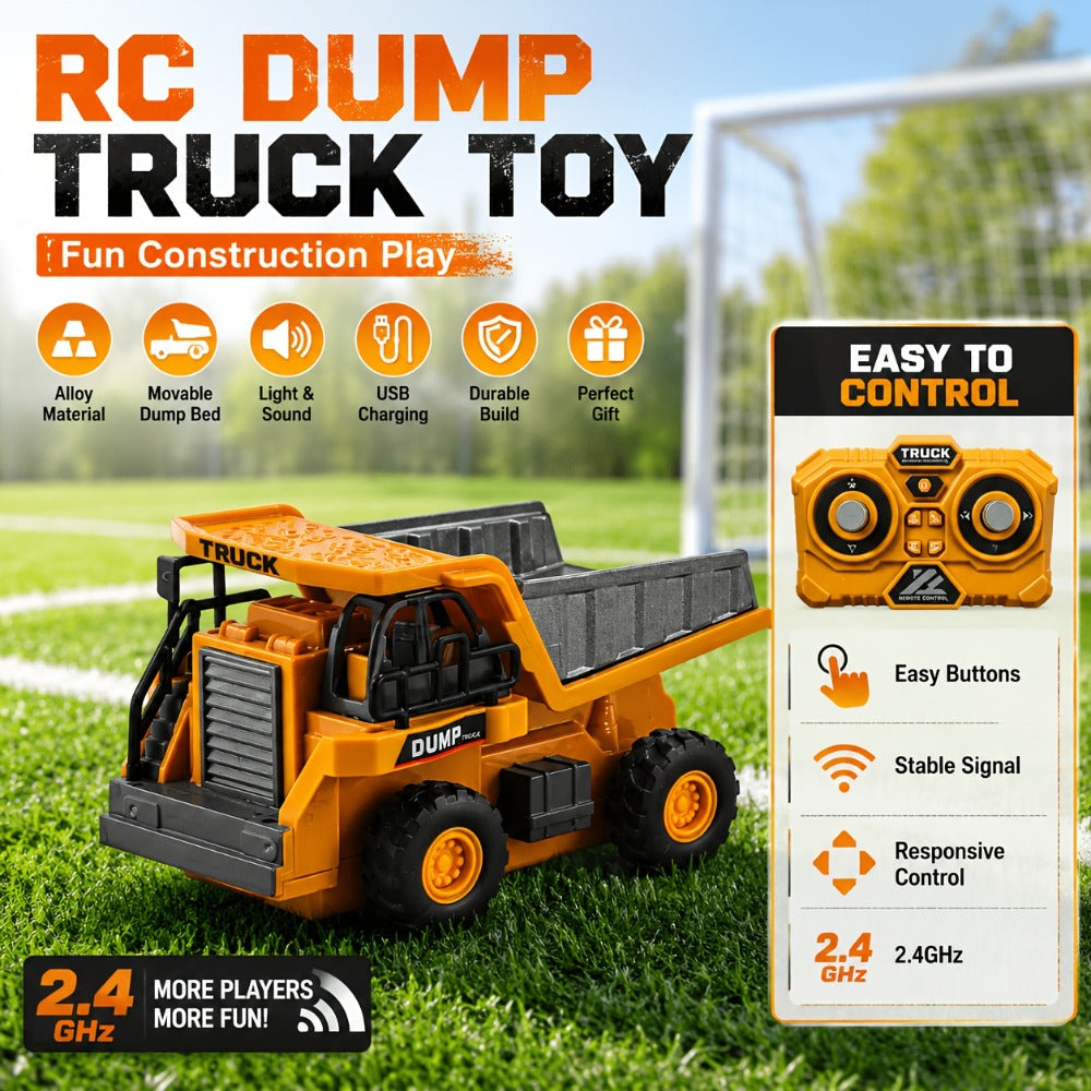 Remote Control Excavator, Loader & Dump Truck, 2.4GHz Alloy RC Construction Toy with Light & Sound