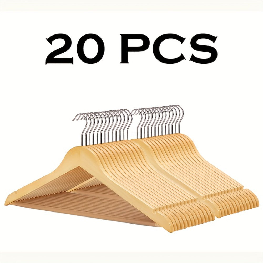 Solid Wood Clothes Hangers Heavy Duty – 10/20/30 Pack Champagne Sturdy Wooden Coat Hangers for Jackets, Dresses & Heavy Coats | Space-Saving Wardrobe Hangers for Home, Office & Hotel Closet Organization