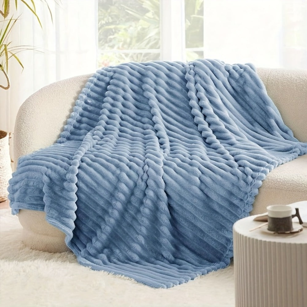 Reversible Faux Rabbit Hair Blanket – Thickened Soft Thermal Throw for Bed, Nap, Office & Camping, All Season, 4 Colors, 5 Sizes