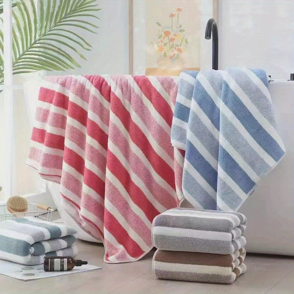 Hotel Towel Set 8 Piece No Hair Loss 280GSM - Five Star Standard Two-Color Striped Super Soft High Absorbency | 2 Bath Towels 2 Face Towels 4 Hand Towels | Grey Red Green | Home Bathroom Spa Gift