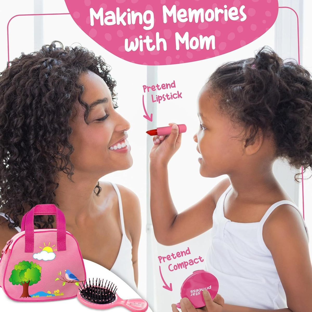 Kids Pretend Play Purse Set with Toy Phone, Keys and Makeup Accessories