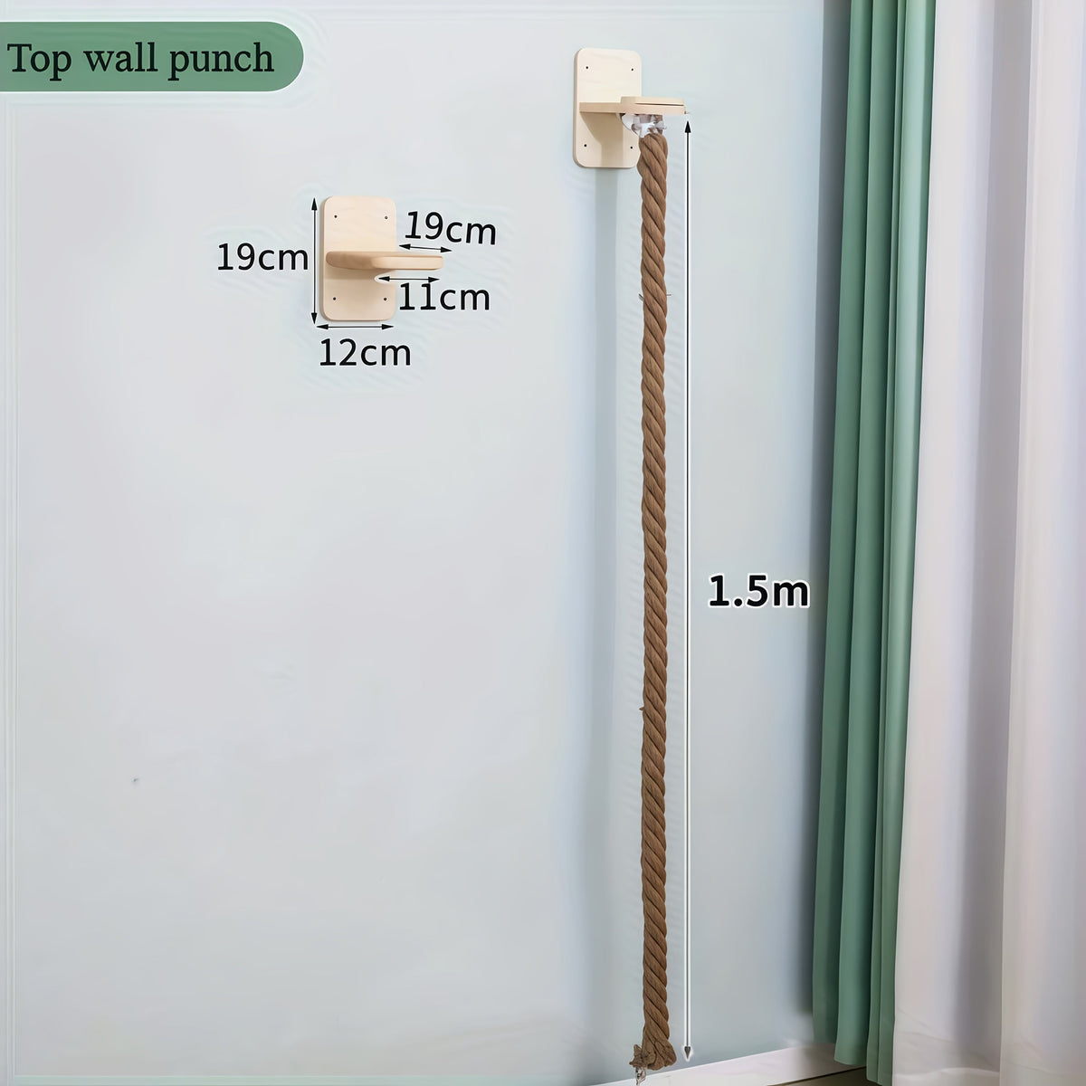 Wall-Mounted Cat Scratching Post with Climbing Rope Jute Rope Jump Platform Resting Perch Large Ladder Cat Tree Activity Center Space-Saving 1.5M 60in