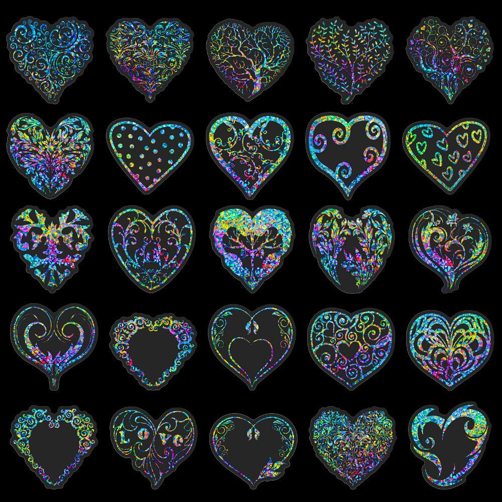 Holographic Heart Stickers 50pcs Laser Sparkling Love Decals for Laptop Phone Water Bottle Guitar Car Luggage – Party Favor Valentine DIY Scrapbook Gift Pack