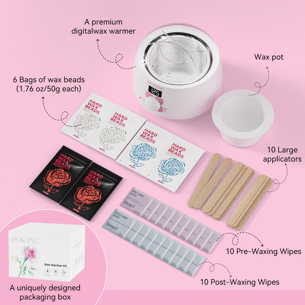 Wax Hair Removal Kit Digital Wax Pot with 6 Wax Bead Packets — Smart Temperature Control Salon-Grade Waxing Set for Body Bikini Face Legs Underarms, At-Home Waxing for Women & Men, Purple & White