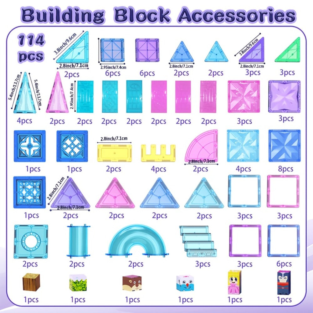 Magnetic Tiles Princess Ice Castle Set, 114 Pieces Magnetic Sheets for Ages 4-7