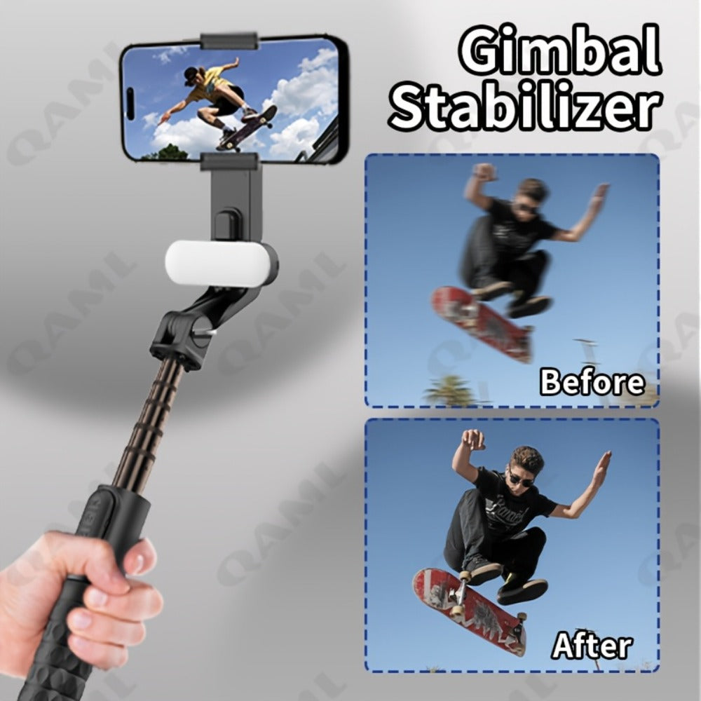 3-in-1 Phone Gimbal Stabilizer with Selfie Stick & Tripod Stand – 1-Axis Anti-Shake Handheld Stabilizer for iPhone & Android, Wireless Remote Control, 400mAh Rechargeable Battery, Foldable Portable Vlog