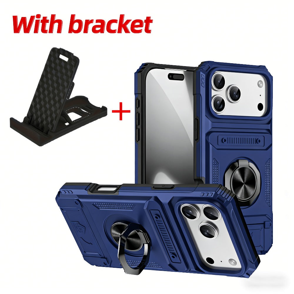 iPhone Card Slot Shockproof Case with Ring Holder & Kickstand – Wallet Phone Cover for iPhone 17 17 Air 17 Pro Max 16 15 14 13 12 11 Pro Max Plus Mini | Heavy Duty Drop Protection