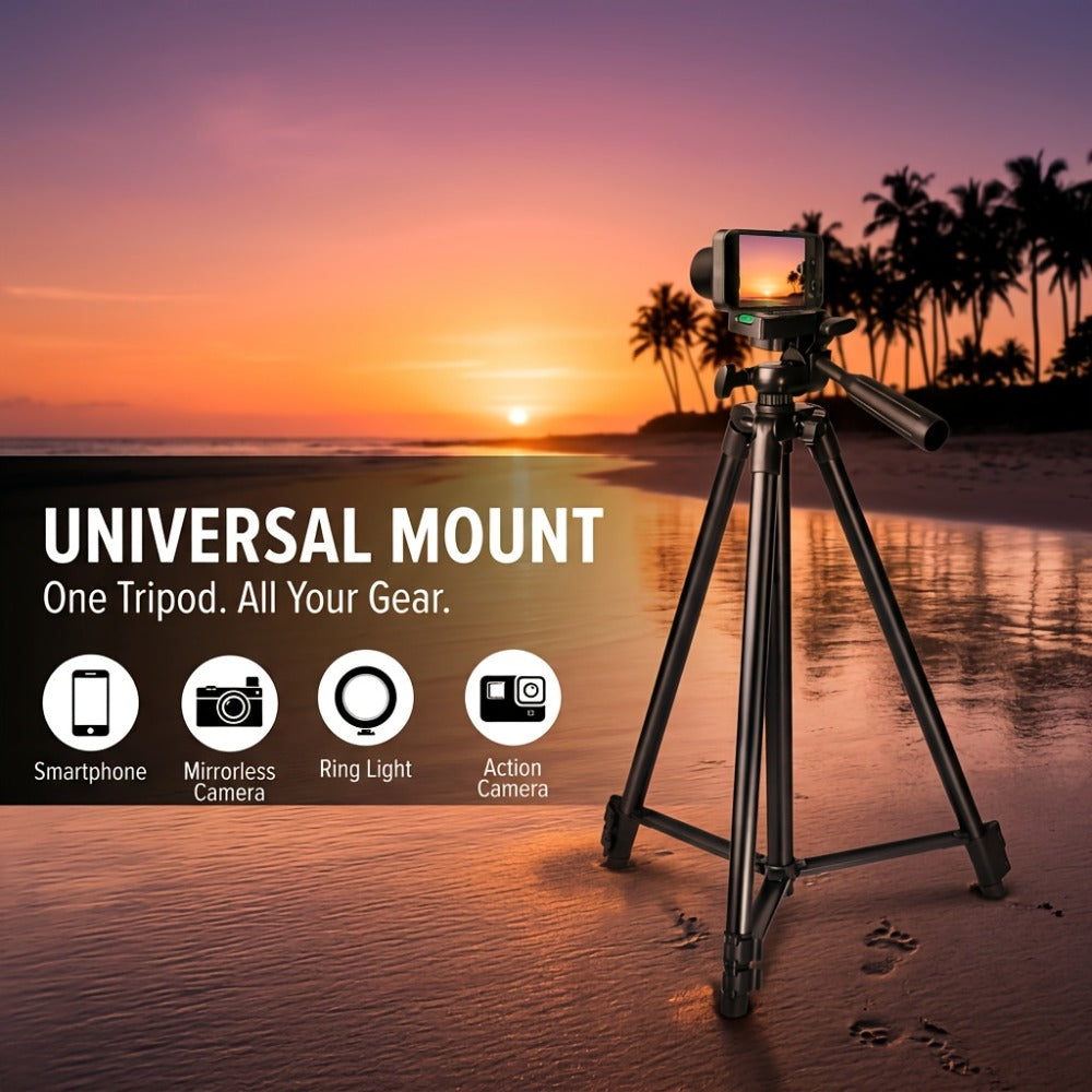50-Inch Aluminum Travel Tripod with Phone Clip & Carrying Bag – Quick Release Plate, Universal Camera Stand for DSLR, Smartphone & Action Camera, Vlogging, Live Streaming & Outdoor Photography