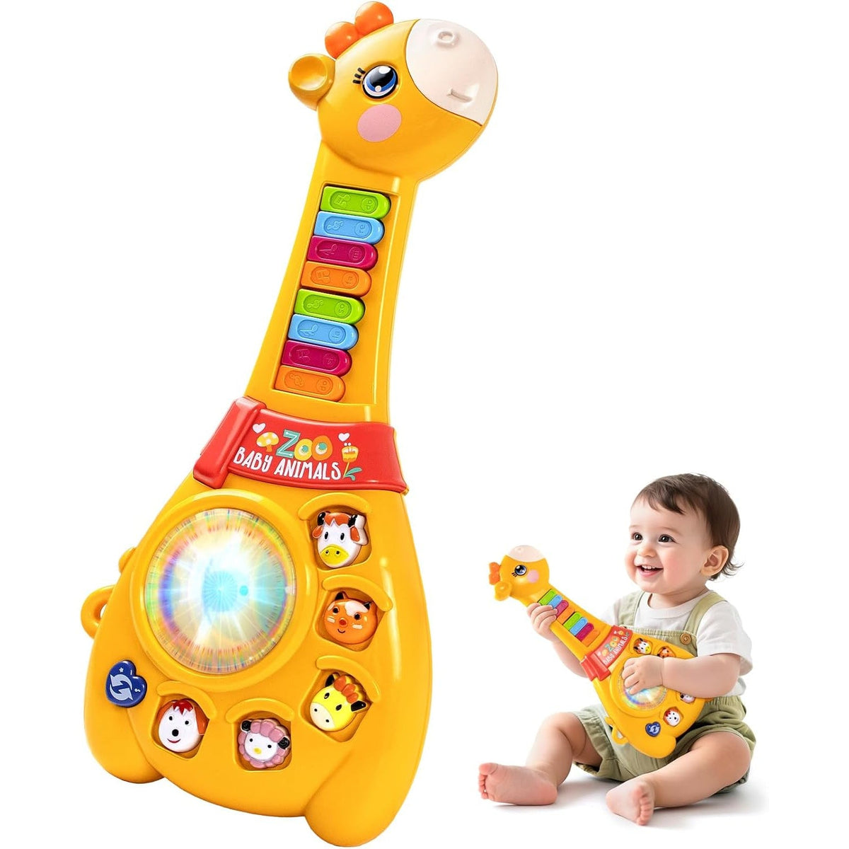 Giraffe Guitar Musical Toy with Piano Keys, Animal Sounds and Lights