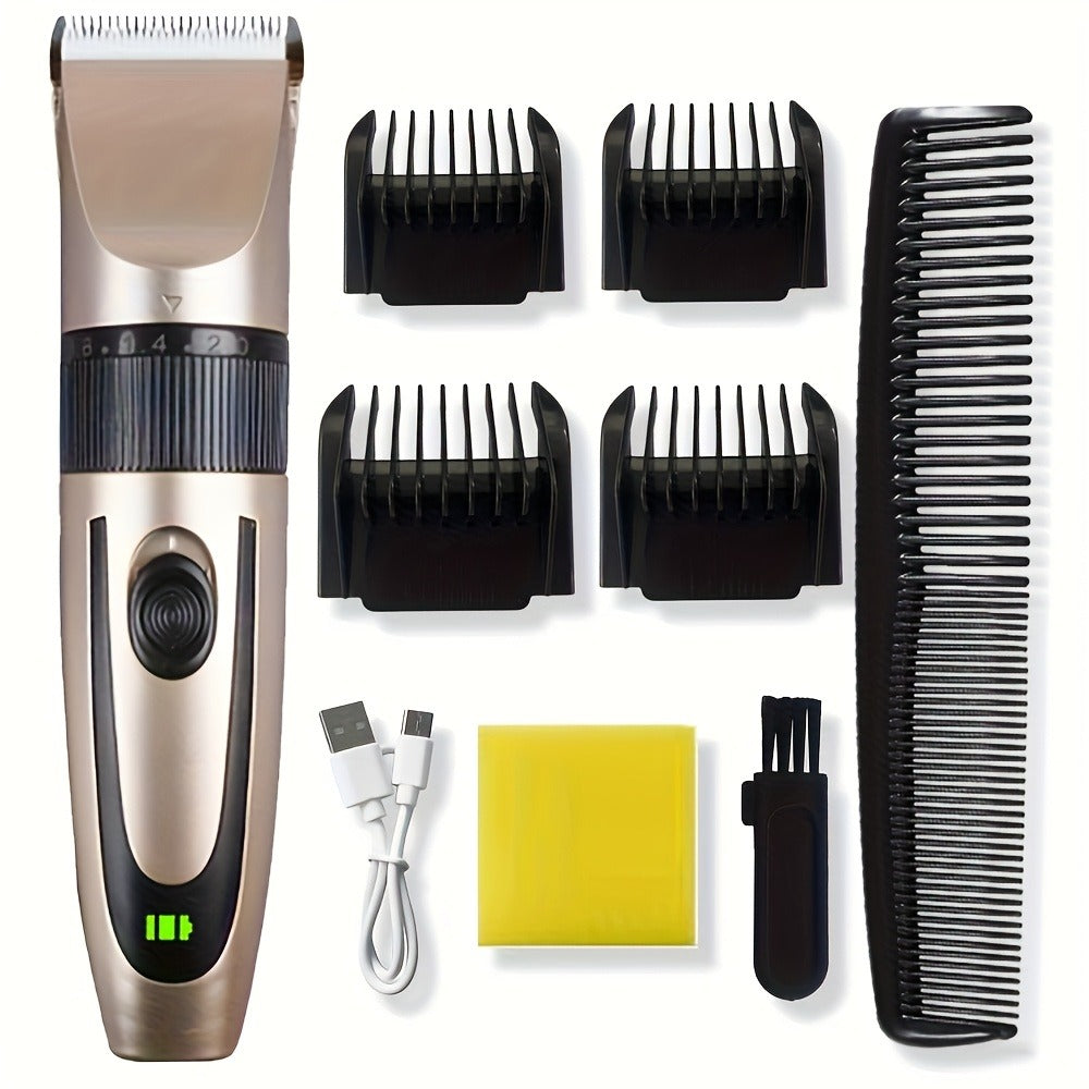 T-Blade Hair Clipper Set for Men - Golden Series USB Rechargeable Trimmer Kit with Guide Combs & Cleaning Brush, 1pc 2pcs 3pcs Options, Edge-Up Fade Beard Grooming, Gift for Men