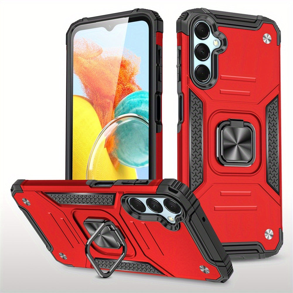 Ring Kickstand Samsung Galaxy A15 5G Case – 360° Rotating Stand Hybrid Armor Shockproof Rugged Cover with Magnetic Car Mount Plate, Dual Layer Hard PC TPU Bumper, Anti-Slip Grip – Black Blue Green Red Rose Gold