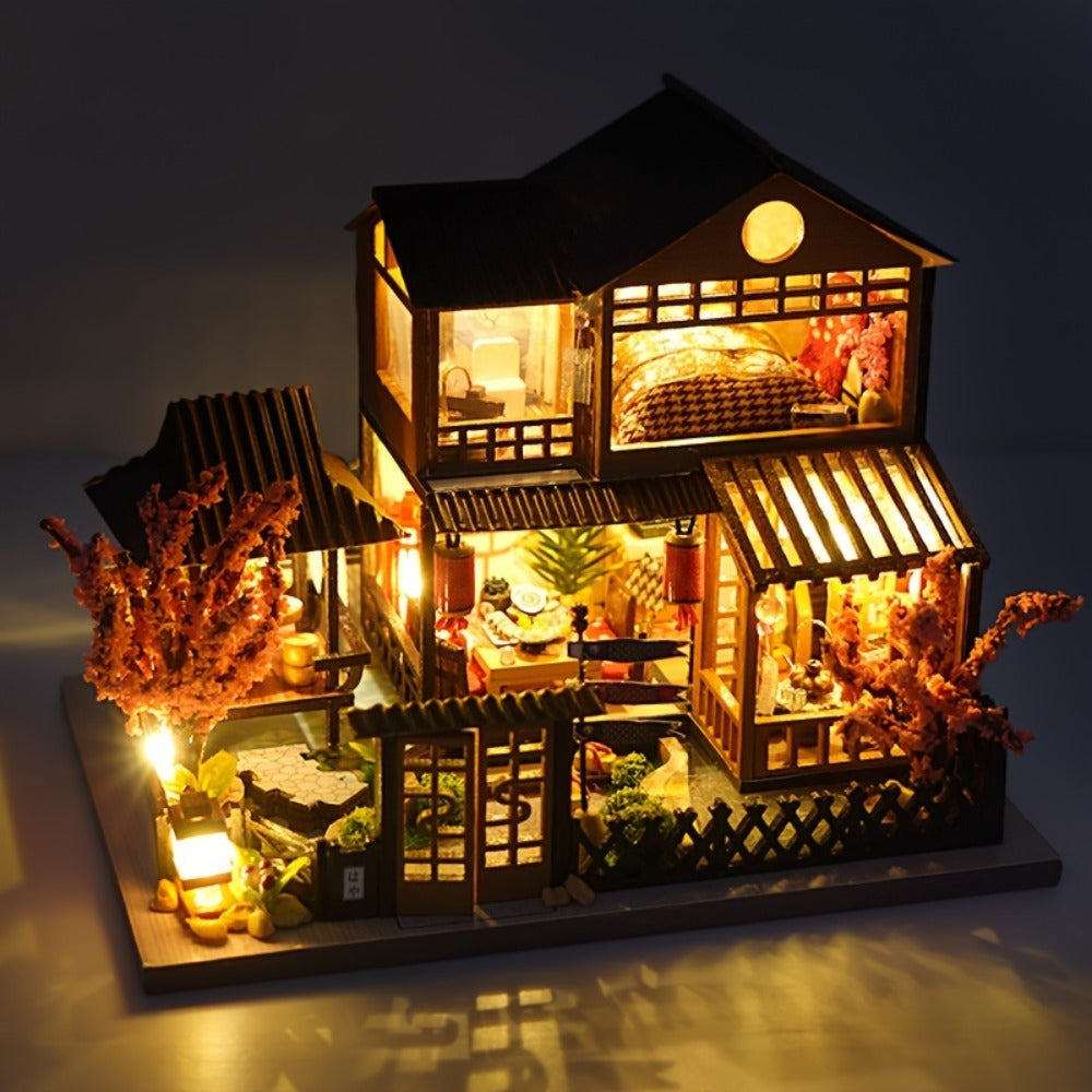 DIY Sakura Garden Wooden Miniature House Kit with Tatami-Style Interior
