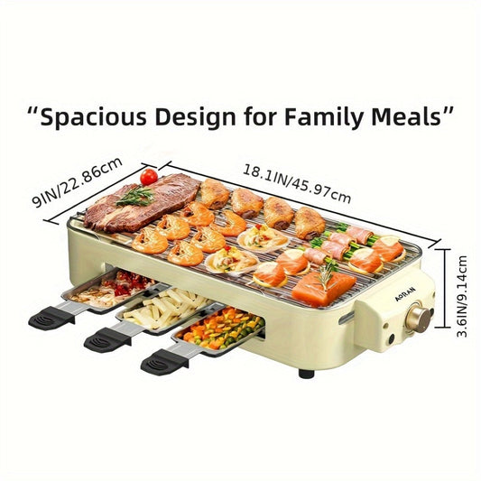 Electric Tabletop BBQ Grill with Adjustable Temperature and Removable Cooking Parts