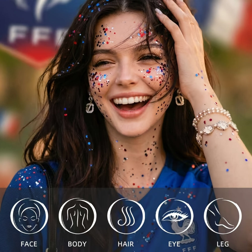 Glitter Makeup Stick Red & Blue Multi-Use Glitter Gel for Face Hair & Body – Patriotic American Flag Theme for July 4th Independence Day Sports Events & Stage
