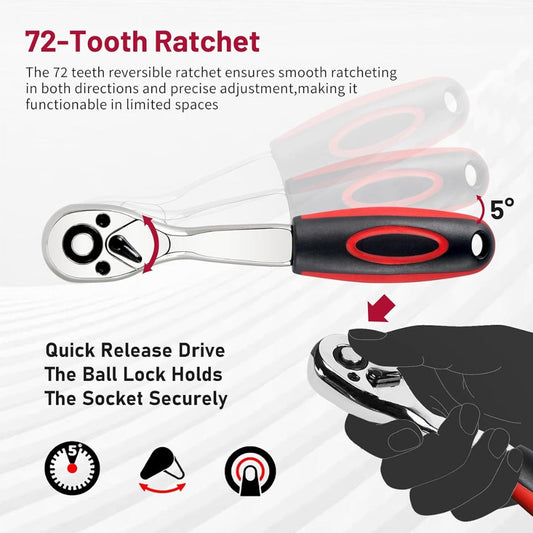 Ratchet Socket Wrench Set with Handle for Auto & Home Repair, Multiple Kit Options