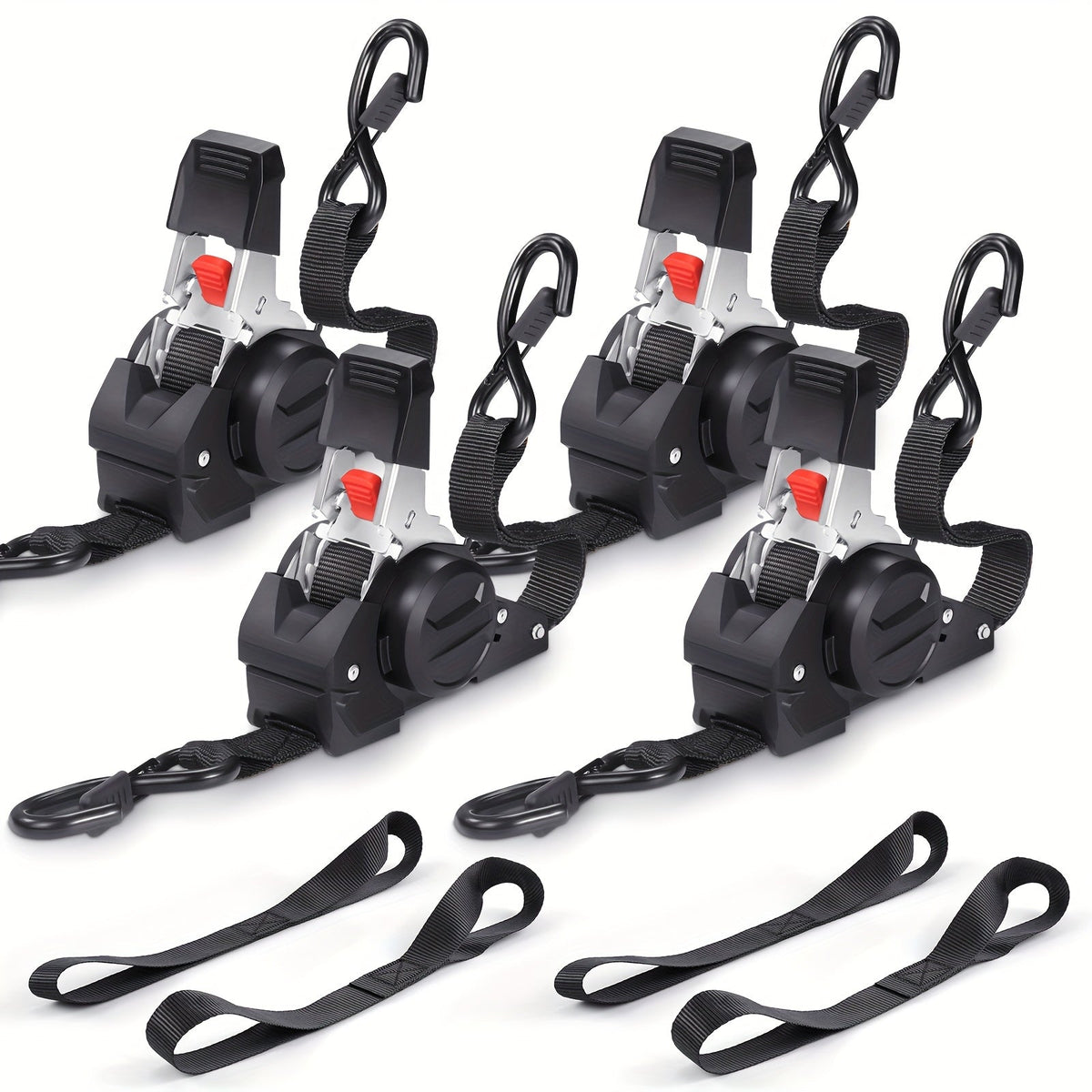 Retractable Ratchet Straps with Extension Strap – Heavy Duty Auto Self-Retracting Tie Down Cargo Straps for Truck Trailer Motorcycle Moving & Appliances