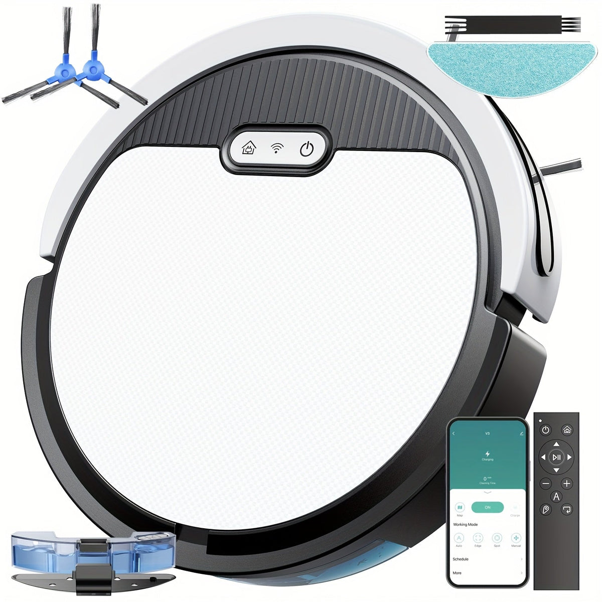 Robot Vacuum Cleaner Mop Combo 5000Pa Max Suction 2-in-1 with App & Voice Control - Scheduled Cleaning, Auto Recharge, for Pet Hair, Low Pile Carpet & Hard Floors, 12.2 inch Slim Design, Multiple Colors