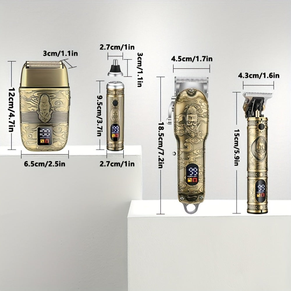 Professional Hair Clippers Trimmer Set for Men - T-Blade Trimmer Nose Hair Trimmer Electric Razor LCD Display USB Rechargeable Zinc Alloy Ergonomic Grooming Kit Bronze